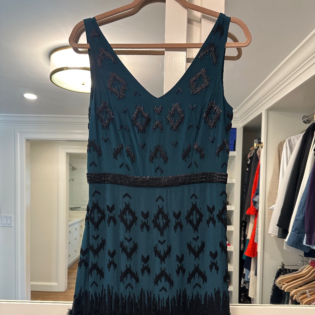 Nwot Nicole Miller Silk Beaded Dress With Feathers
